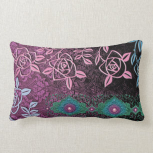 ZOLLIE'S ROSES: PRETTY PLUM and TEAL Lumbar Cushion