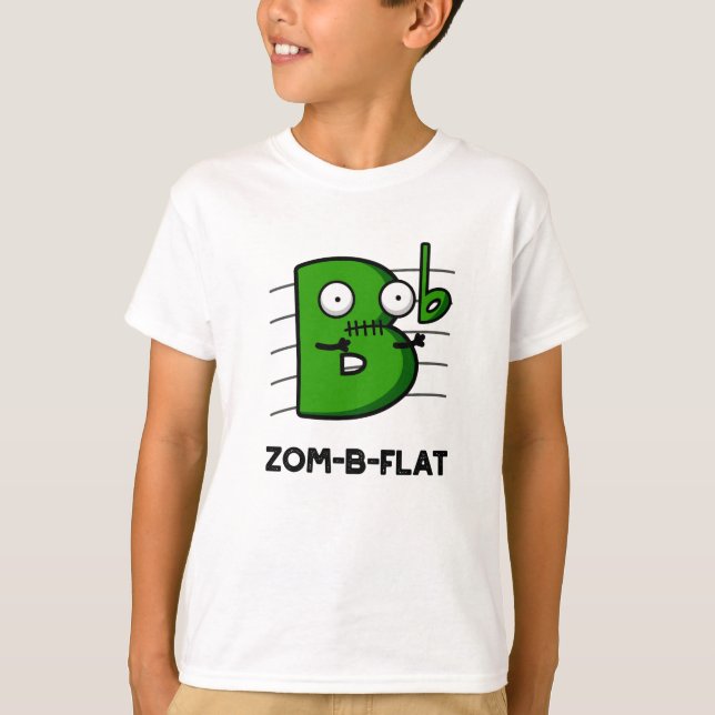 Zom-B-Flat Funny Halloween Zombie Music Pun  T-Shirt (Front)
