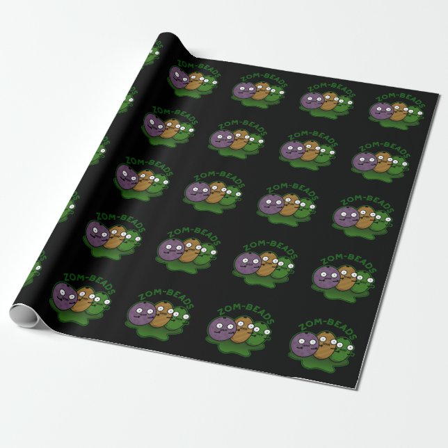 Zom-beads Funny Halloween Zombie Beads Pun Dark BG Wrapping Paper (Unrolled)