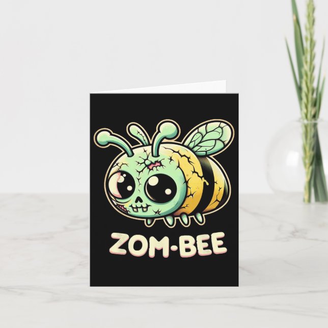 Zom-bee Adorably Creepy Zombie Bee Cartoon Hallowe Card (Front)
