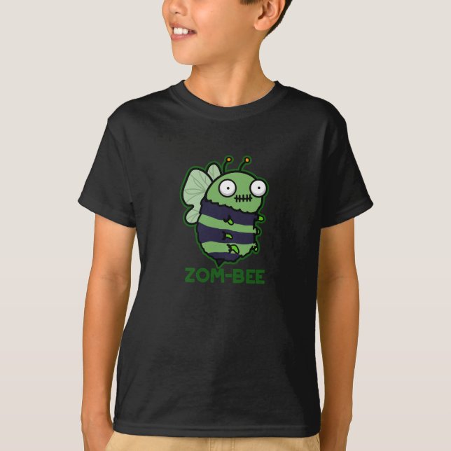 Zom-bee Funny Halloween Zombie Bee Pun Dark BG T-Shirt (Front)