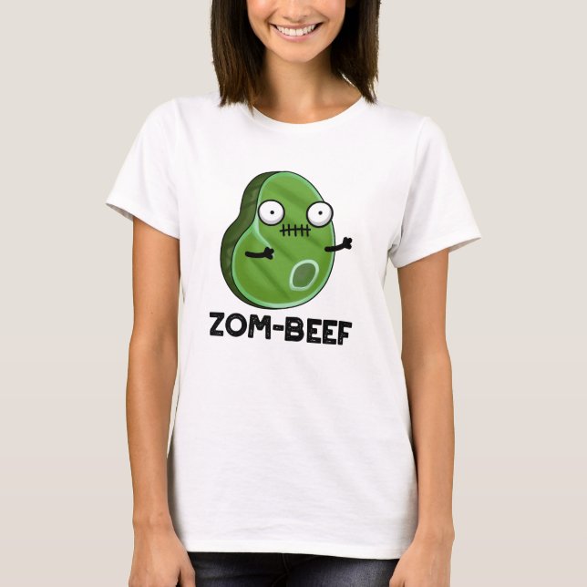 Zom-beef Funny Halloween Zombie Meat Pun T-Shirt (Front)