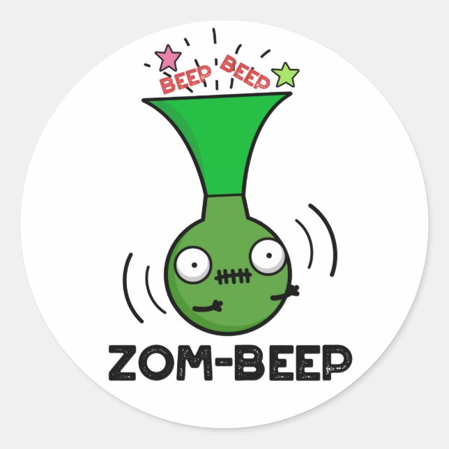 Zom-beep Funny Halloween Zombie Honker Pun Classic Round Sticker (Front)