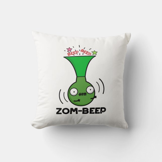 Zom-beep Funny Halloween Zombie Honker Pun Cushion (Front)