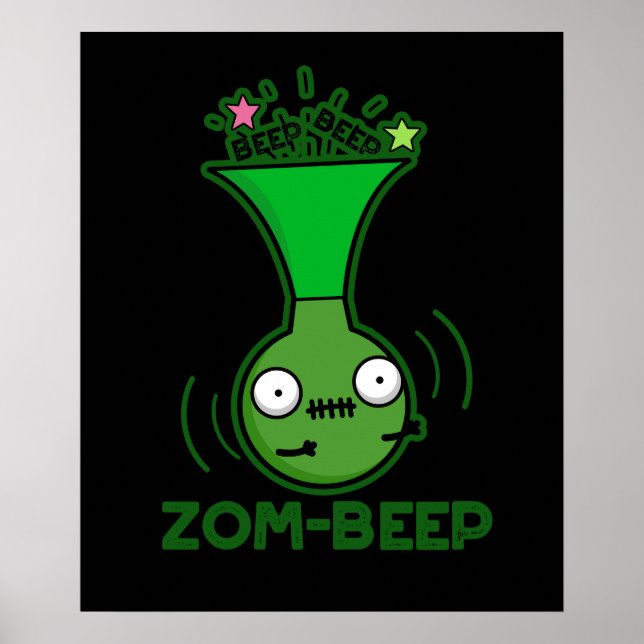 Zom-beep Funny Zombie Honker Pun Dark BG Poster (Front)