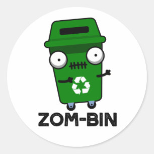 Zom-bin Funny Halloween Zombie Trash Bin Pun Classic Round Sticker