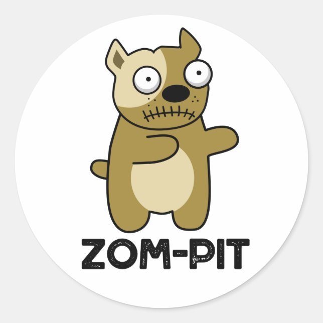 Zom-pit Funny Halloween Zombie Pit Bull Pun  Classic Round Sticker (Front)