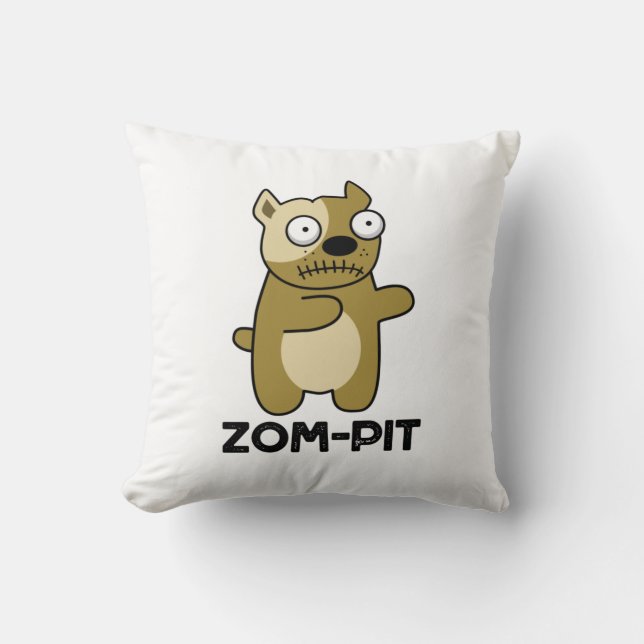 Zom-pit Funny Halloween Zombie Pit Bull Pun  Cushion (Front)