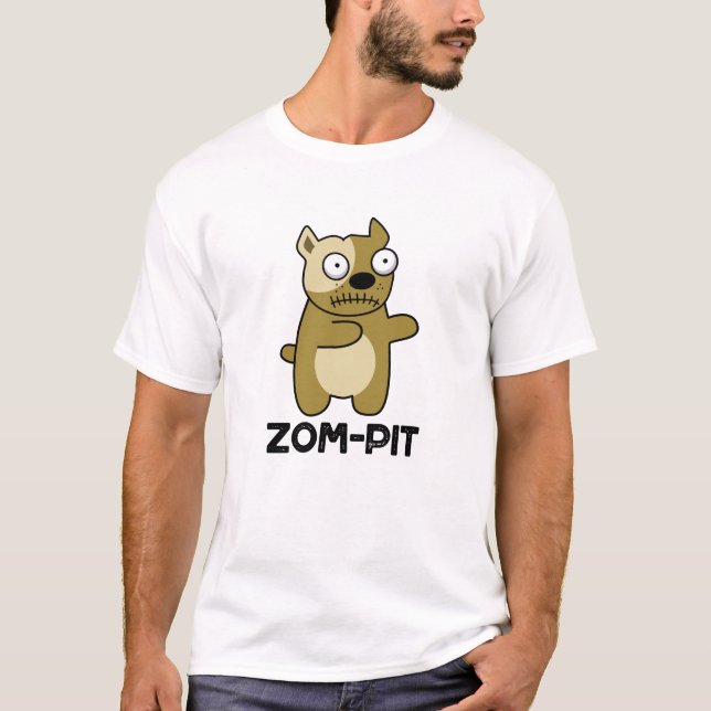 Zom-pit Funny Halloween Zombie Pit Bull Pun  T-Shirt (Front)