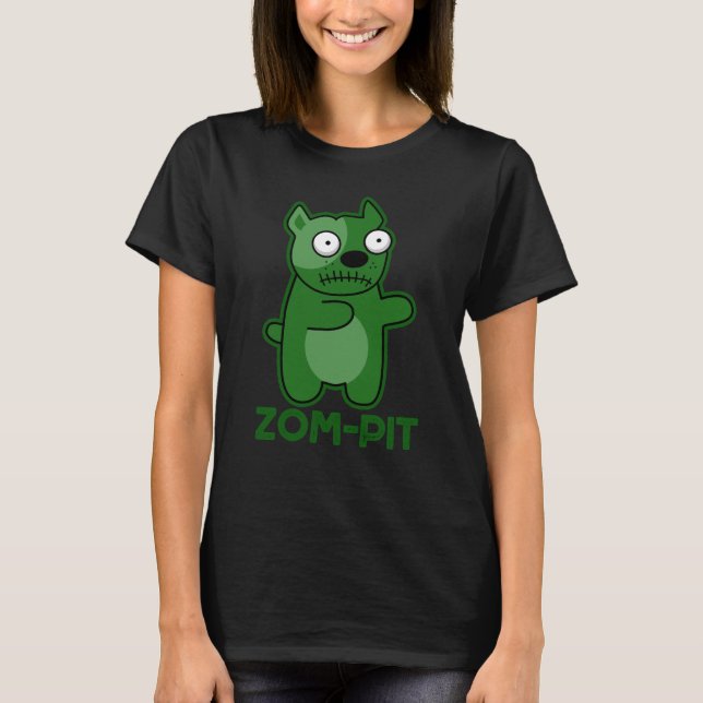 Zom-pit Funny Halloween Zombie Pun Dark BG T-Shirt (Front)
