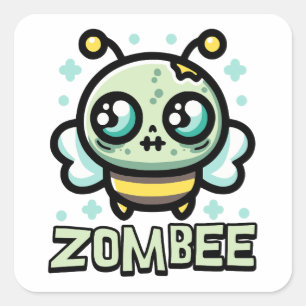 Zombee! Cute Zombie Bumble Bee Cartoon Pun Square Sticker