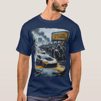 Zombie and fast car Your end is coming post retro  T-Shirt