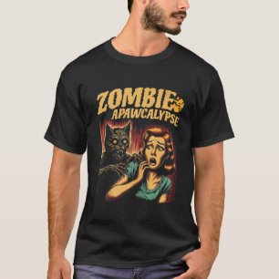 Zombie Apawcalypse Cat Vintage Horror Movie Style T-Shirt