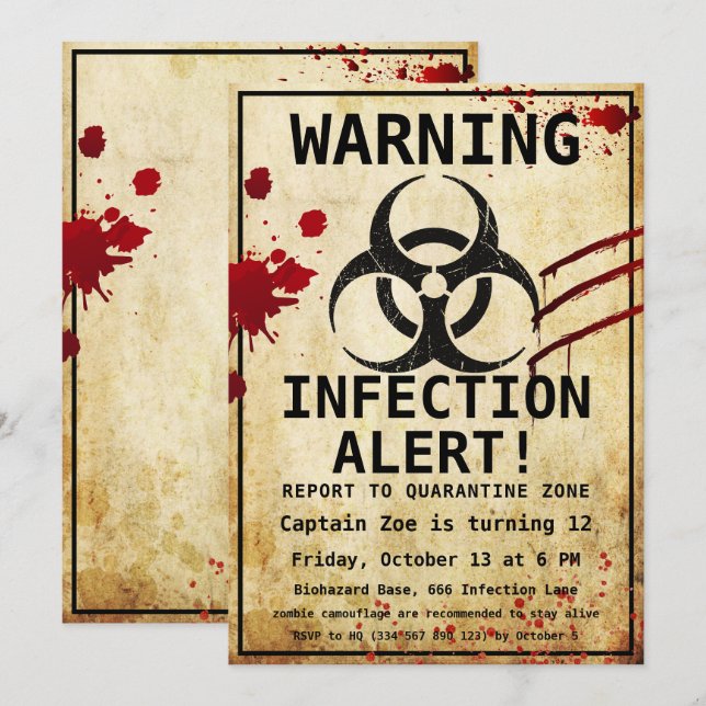 Zombie Apocalypse Birthday | Halloween Biohazard Invitation (Front/Back)