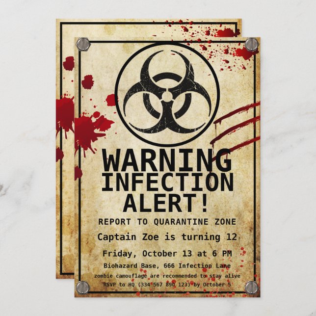 Zombie Apocalypse Birthday | Halloween Biohazard Invitation (Front/Back)