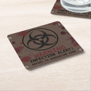 Zombie Apocalypse Birthday   Halloween Biohazard  Square Paper Coaster