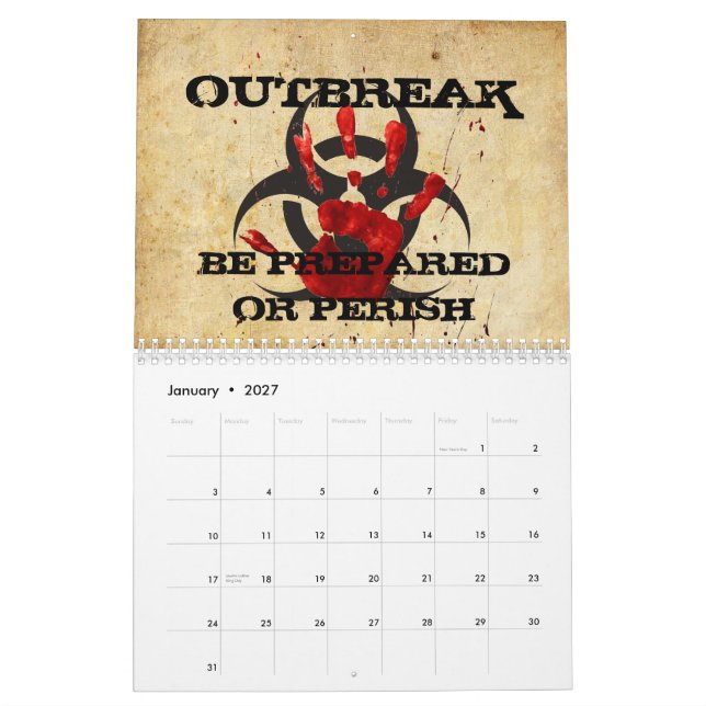 Zombie Apocalypse Calendar (Jan 2027)