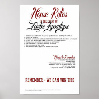 Zombie Apocalypse House Rules Poster