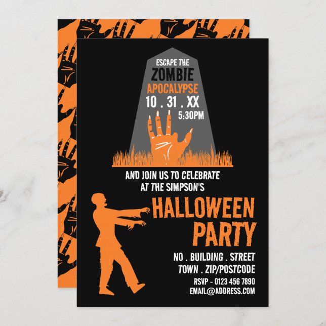 Zombie Apocalypse Theme Escape Room Halloween Invitation (Front/Back)