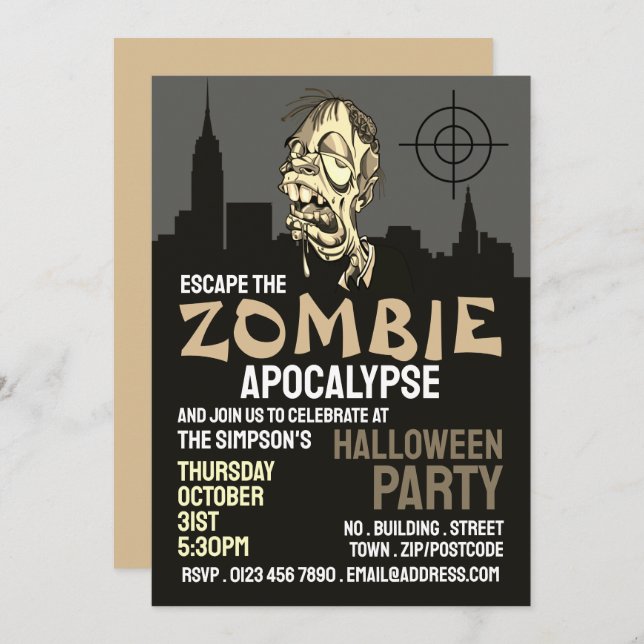 Zombie Apocalypse Theme Escape Room Halloween Invitation (Front/Back)