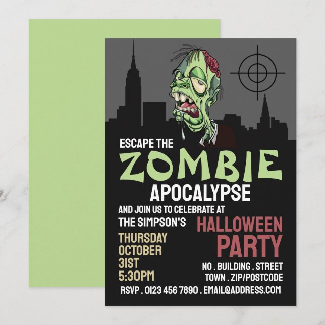 Zombie Apocalypse Theme Escape Room Halloween Invitation (Front/Back)