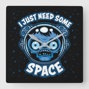 Zombie Astronaut Needs Some Space Square Wall Clock
