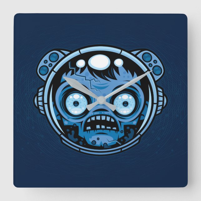 Zombie Astronaut Square Wall Clock (Front)