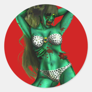 Zombie Babe Classic Round Sticker