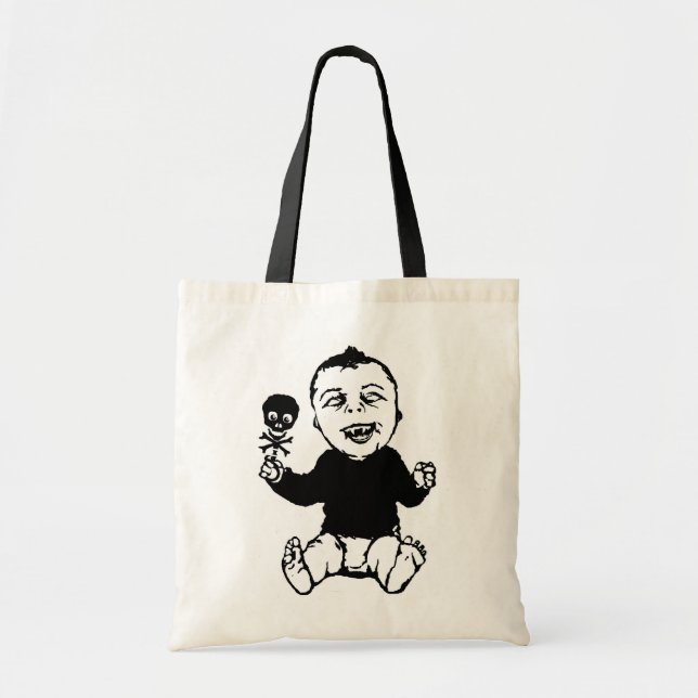 Zombie Baby Holding Skull Rattle Tote Bag (Front)