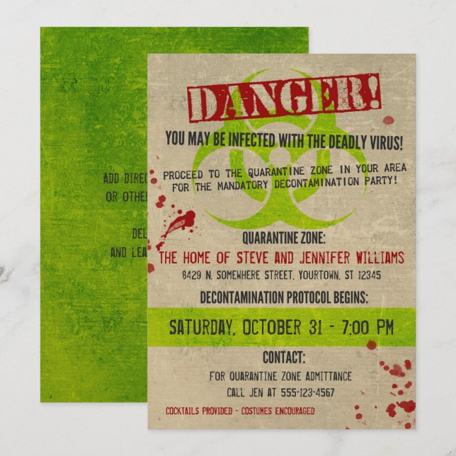Zombie Biohazard Grunge Halloween Party Invitation (Front/Back)
