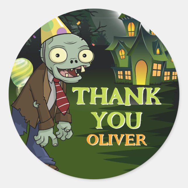 Zombie Birthday Boy Halloween Thank You Classic Round Sticker (Front)