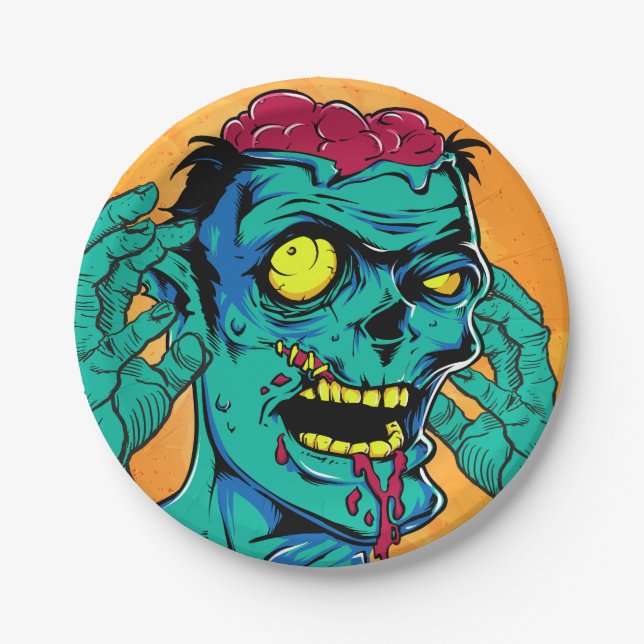 Zombie Birthday Halloween Kids Party  Paper Plate (Front)
