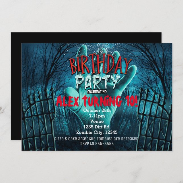 Zombie Birthday Party Invitations (Front/Back)