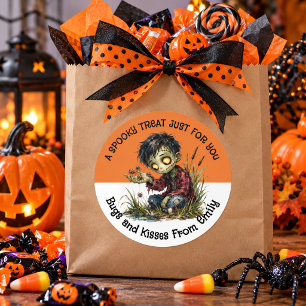 Zombie Boy Halloween Treat Sticker Spooky Spider