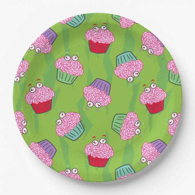 Zombie Brain Cupcake Pattern Paper Plate (Front)