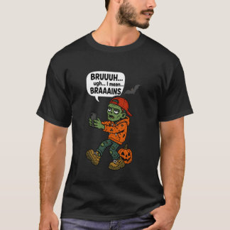 Zombie Bruh Pumpkin Men Women Kids Teens Funny Hal T-Shirt
