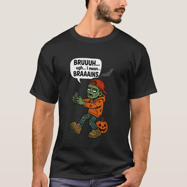 Zombie Bruh Pumpkin Men Women Kids Teens Funny Hal T-Shirt (Front)
