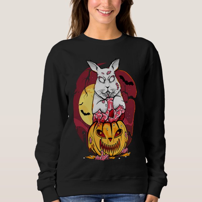 Zombie Bunny Halloween Evil Rabbit Jack O Lantern  Sweatshirt (Front)