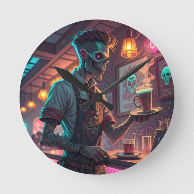 Zombie Café | Spooky Urban Halloween clock  (Front)