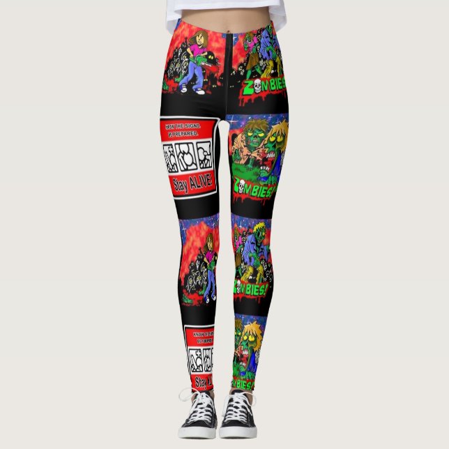 Zombie Cartoon Pattern Leggings (Front)