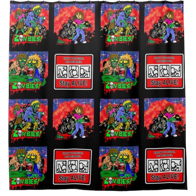 Zombie Cartoon Pattern Shower Curtain (Front)