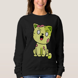 Zombie Cat Halloween Meow Cute Monster Graphic Sweatshirt
