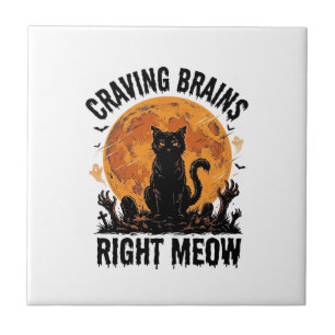 Zombie Cat Halloween Vintage Engraving Shirt Art_1 Ceramic Tile