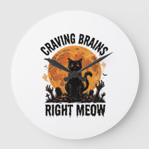 Zombie Cat Halloween Vintage Engraving Shirt Art_1 Large Clock