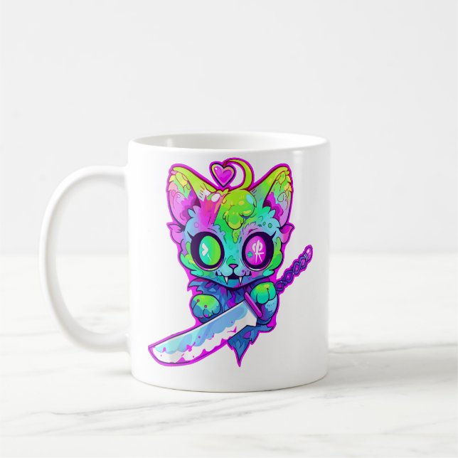 Zombie Cat Samurai Edm Festival Rave Coffee Mug (Left)