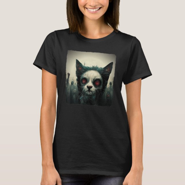 Zombie Cat Shirt Aesthetic Evil Scary Horror Hallo (Front)
