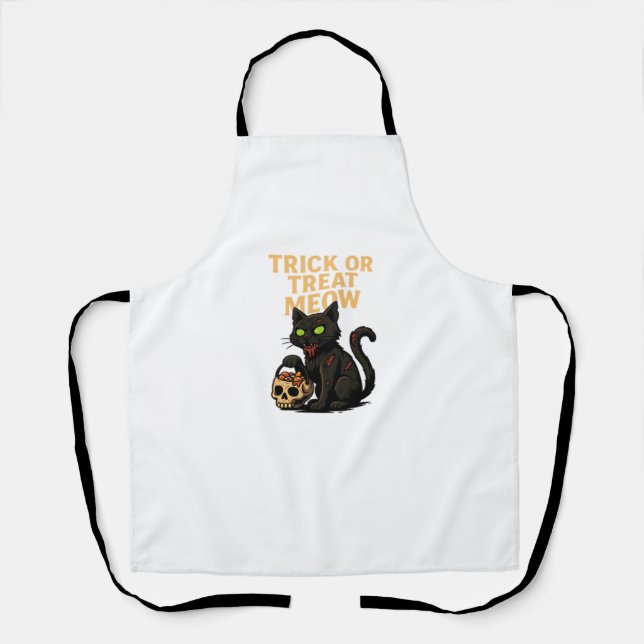 Zombie Cat – Trick or Treat Meow Halloween Design  Apron (Front)