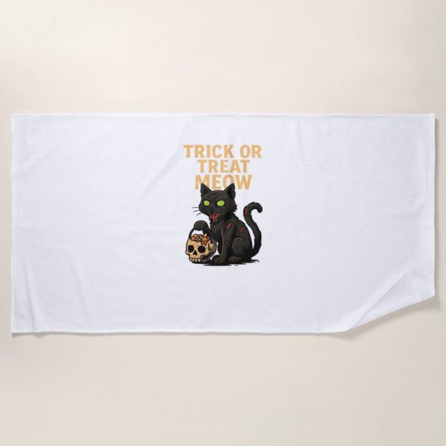 Zombie Cat – Trick or Treat Meow Halloween Design  Beach Towel (Front)