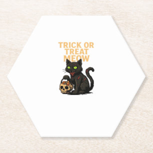 Zombie Cat � Trick or Treat Meow Halloween Design Paper Coaster