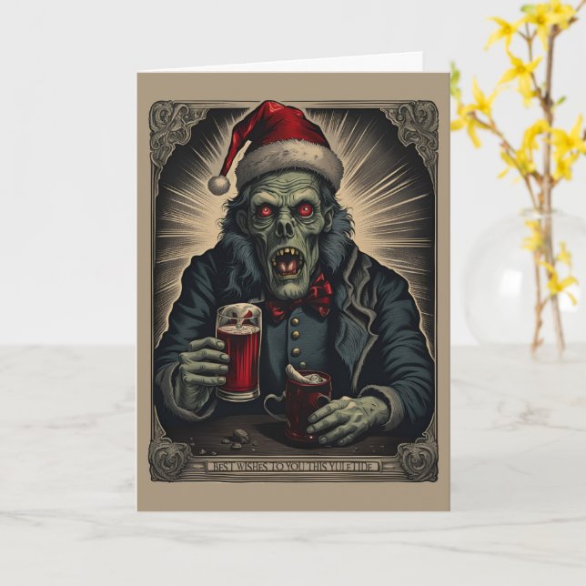 Zombie Cheer Christmas Card (Yellow Flower)